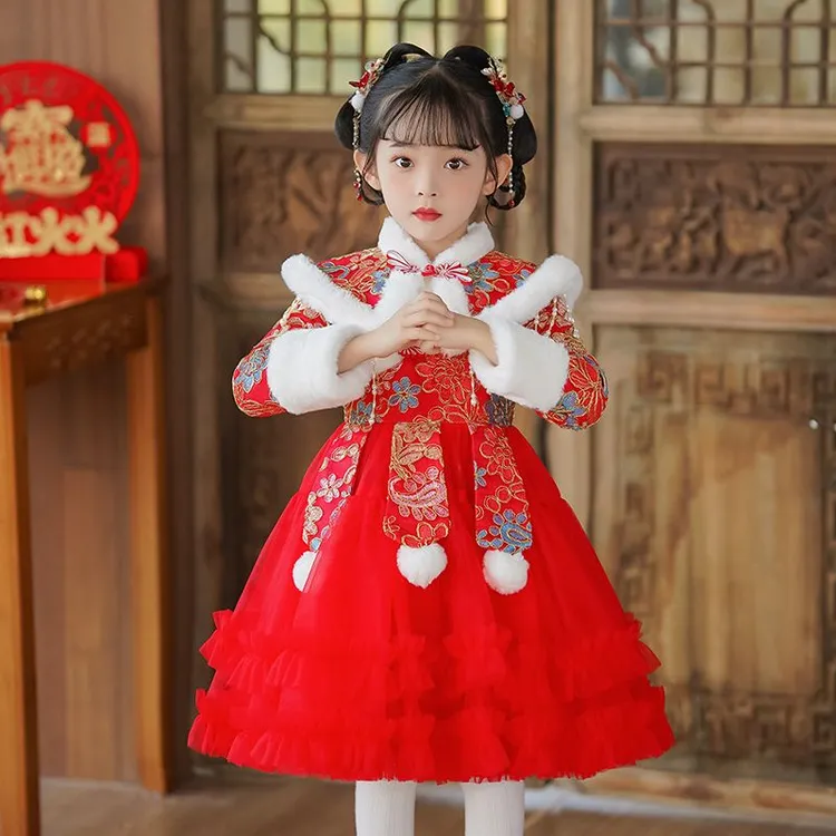4037女童唐装加绒公主裙拜年服连衣裙