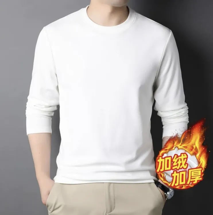 【热力加绒长袖】400g重磅加厚冬季打底亲肤圆领长袖T恤男士7802