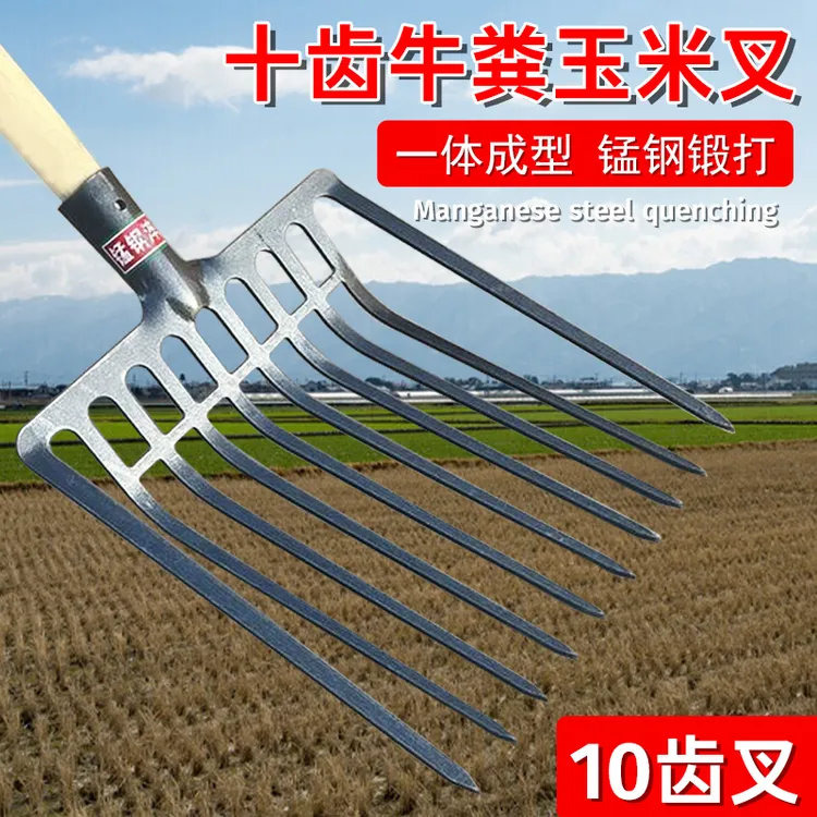 全锰钢十齿加厚牛粪叉大号玉米叉翻地松土铲石渣煤块叉子农用叉子商品图