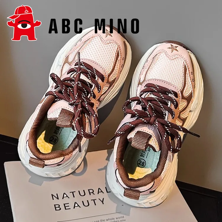 ABC MINO女童鞋子老爹鞋秋季2025新款儿童网面透气跑步运动鞋女孩