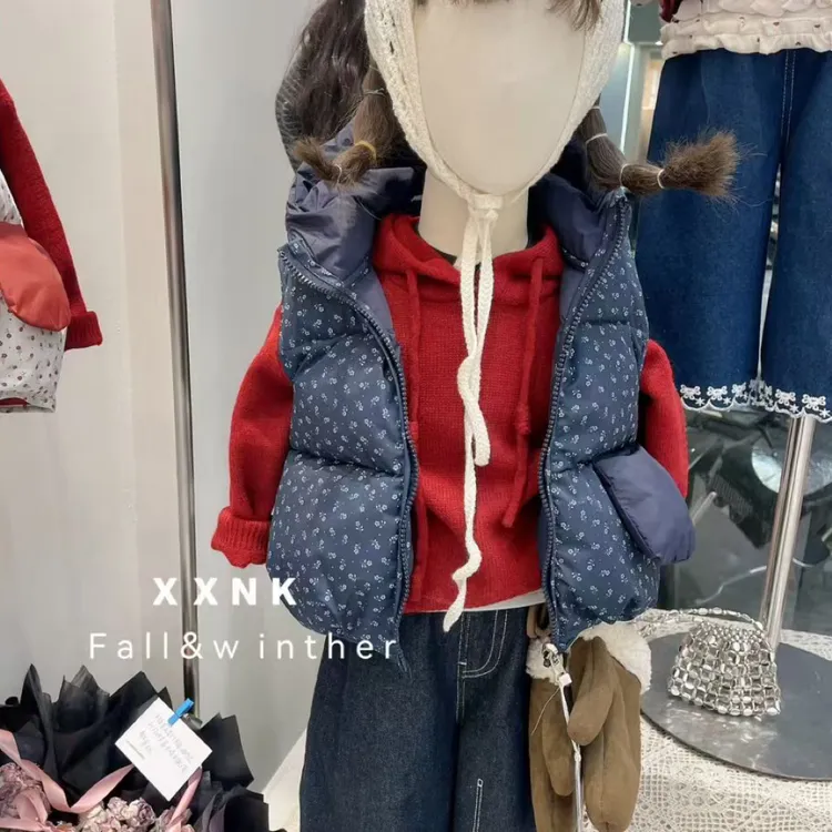【拉姆童装】加厚秋冬女秋季碎花厚款少女风中童冬季拉链套装