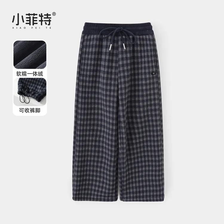小菲特女童冬装加绒卫裤中大童保暖格子裤儿童加厚裤子HNKD57916