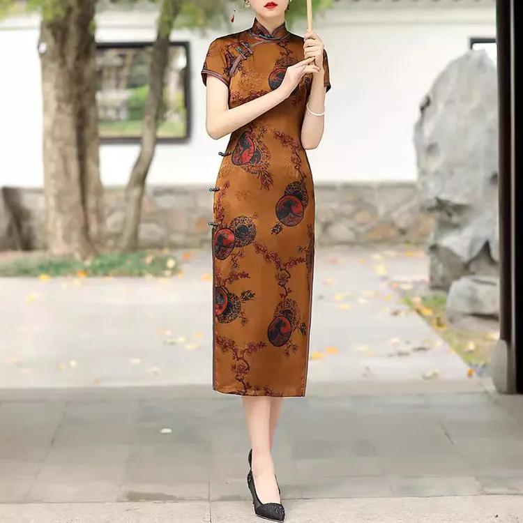 高考一路辉煌长款2025春新款优雅气质旗袍日常修身旗袍复古中国风