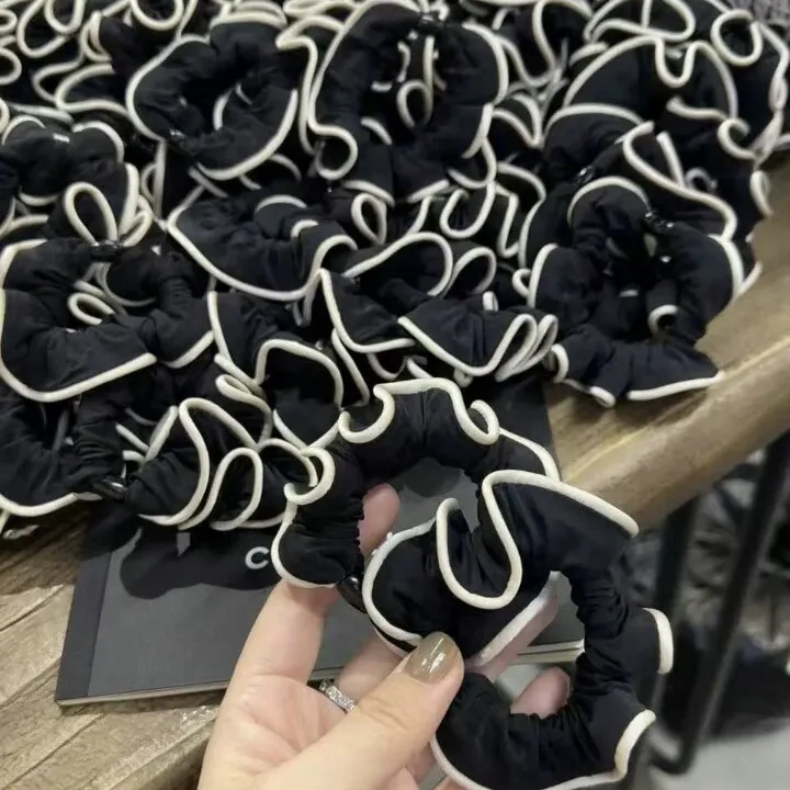发2根~基础百搭黑色木耳边褶皱大肠发圈高弹力头绳少女丸子头发绳