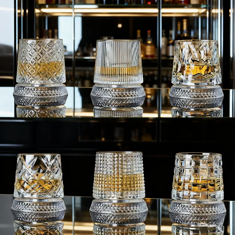 旋转威士忌酒杯带底座水晶玻璃不倒翁解压杯创意家用洋酒杯套装