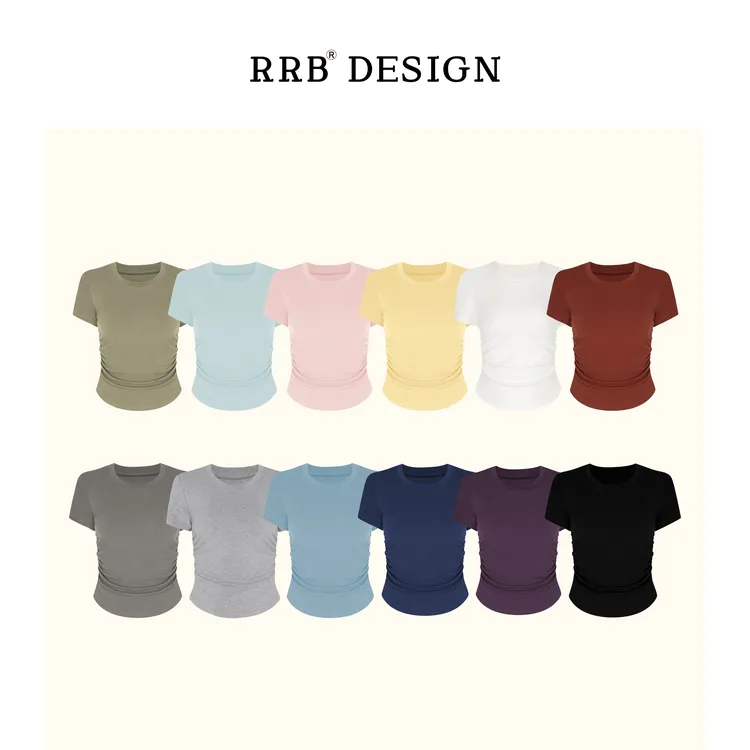 RRB Design「爆款返场」舒适纯色侧缝抽褶修身显瘦弹力针织短款T恤