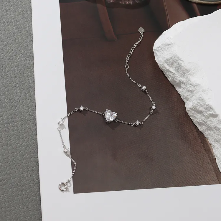 925银合成锆石手链 S925银女士气质爱心手链B132百搭小众简约ins