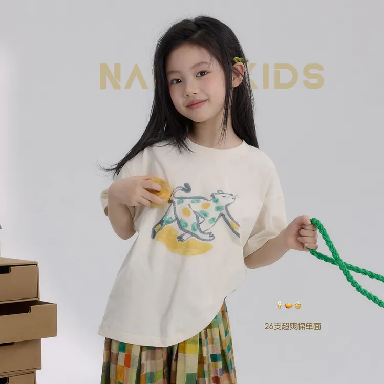 【奶豹3】女童T恤2025夏季新款卡通可爱纯棉百搭短袖上衣Y6441
