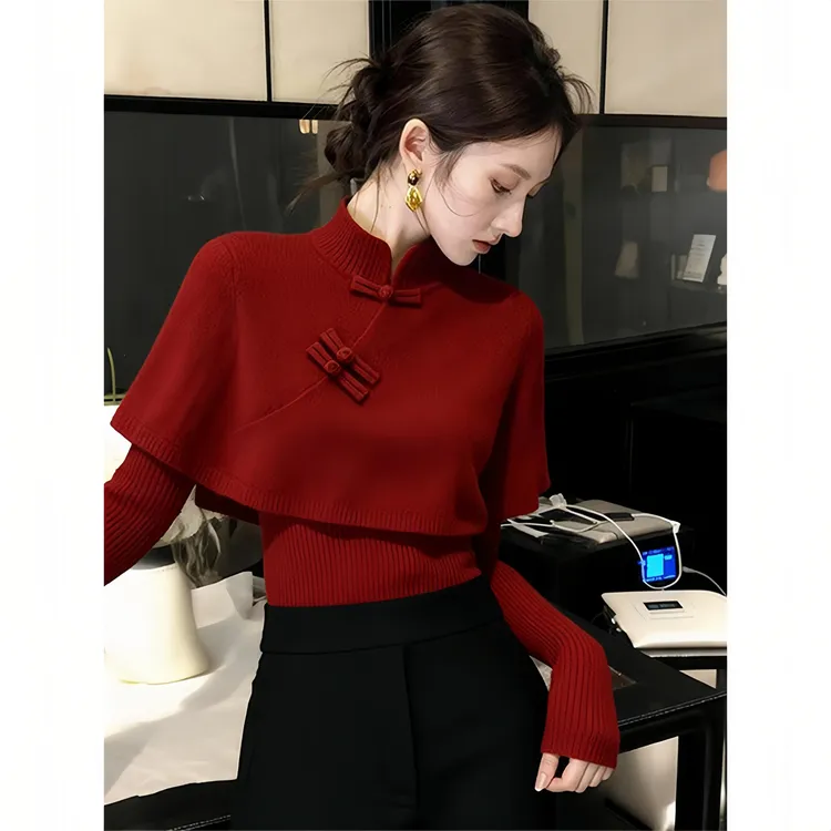 新中式斗篷盘扣毛衣女冬季季高级感上衣轻熟气质巨好看针织衫