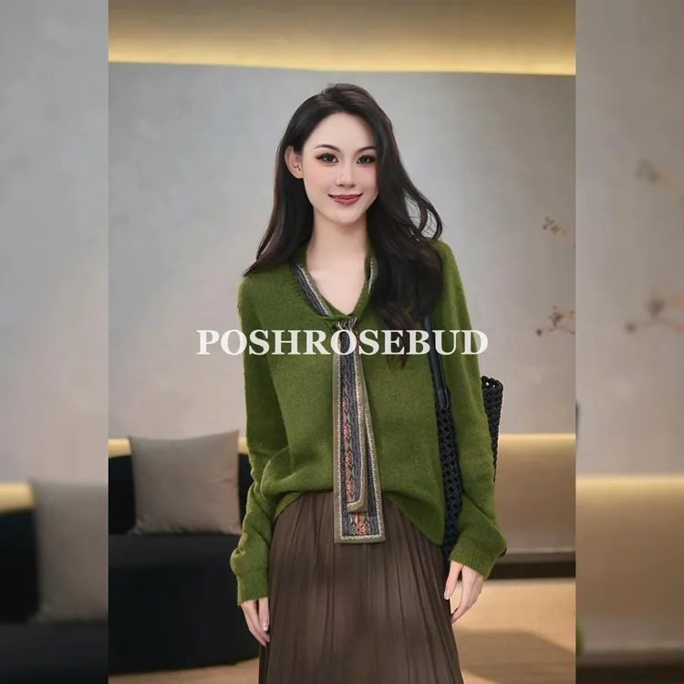 POSHROSEBUD【绿野仙踪】绵羊毛羊驼毛长袖飘带气质针织衫-259850