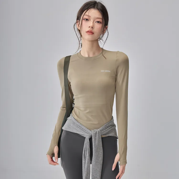 瑜伽服女秋冬跑步健身长袖速干T恤普拉提训练弹力修身运动上衣