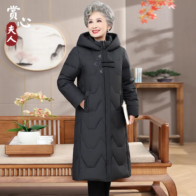 中老年羽绒服女款过膝长款妈妈冬装加厚大码老人奶奶太太冬季外套