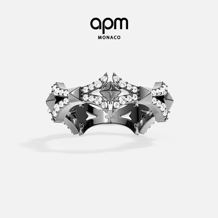 APM Monaco 深灰色十字架戒指浪漫送人生日礼物高级感银饰戒指