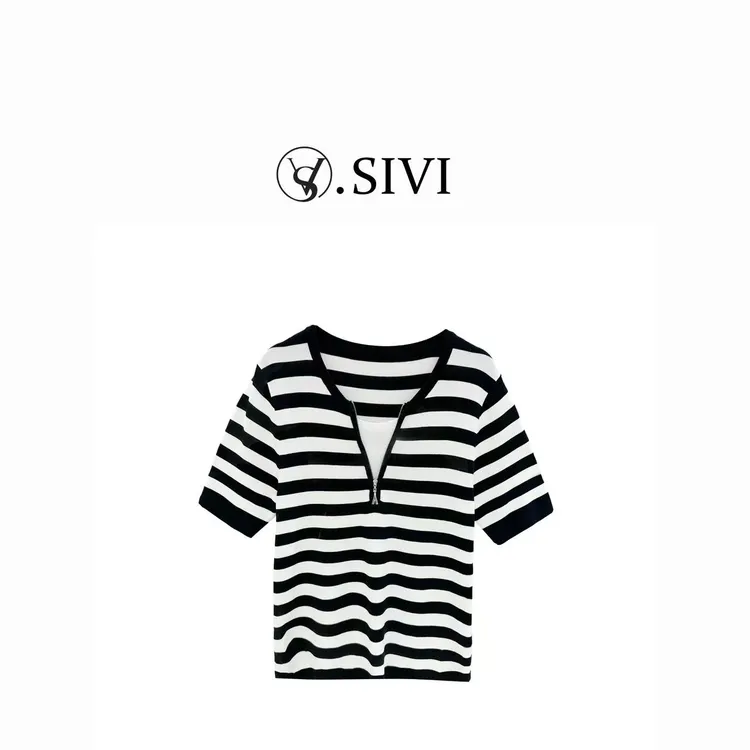熙薇【斑马条纹】2025春季新款时尚百搭休闲上衣毛衣H2024