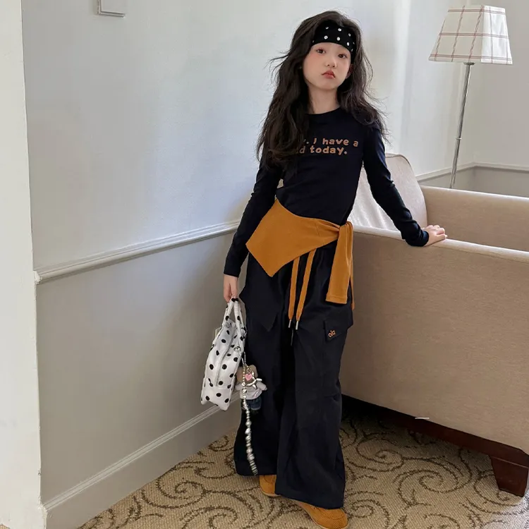 女童套装2025新款秋季儿童洋气时髦打底衫休闲百搭工装裤两件套潮