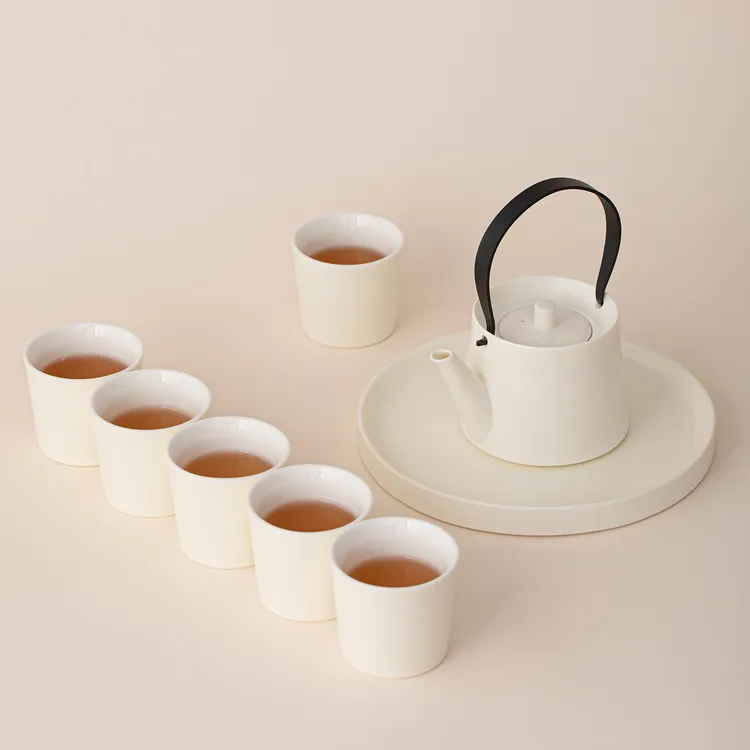 茶具套装2025新款高级感精致漂亮小清新奶黄陶瓷功夫茶具一壶六杯