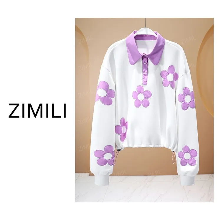 【亮哥女装】2025秋冬新品《温润》米白色撞色花朵刺绣卫衣6191-K6