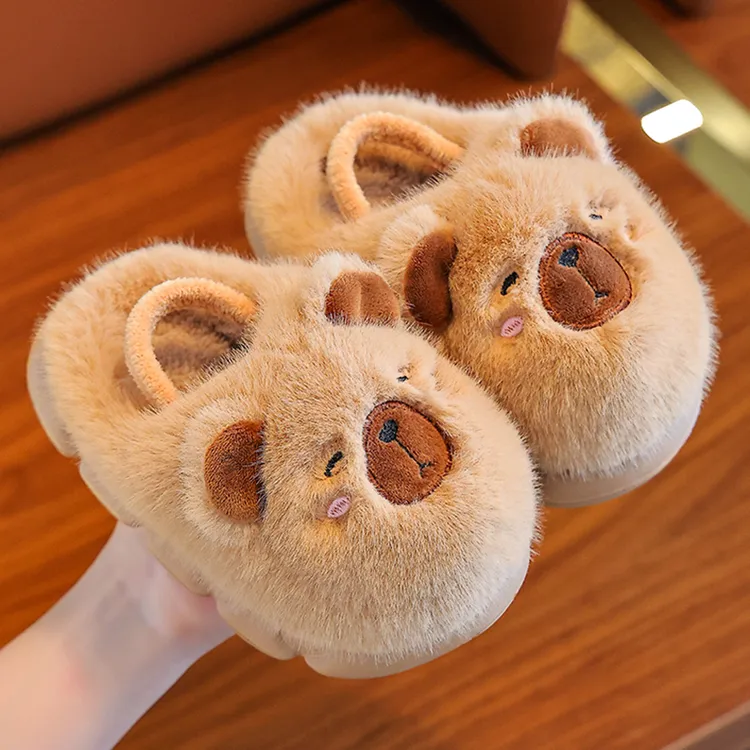 双11 儿童加绒棉拖鞋男卡皮巴拉防滑婴幼儿家居棉拖鞋女宝宝拖鞋