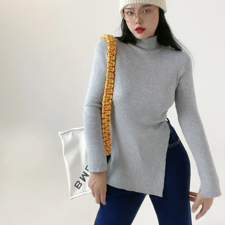 Co&Sheng重生 秋冬内搭打底衫修身显瘦气质时尚纯色长款1127开叉