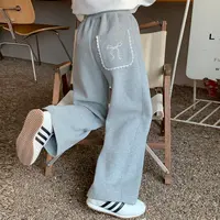 女童春季休闲裤2025春季新款时尚中大童蝴蝶结直筒百搭长裤Q13121