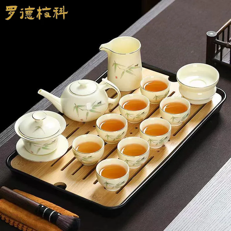 整套功夫茶具套装家用茶具用品陶瓷茶杯简约玉瓷泡茶器高档礼盒装