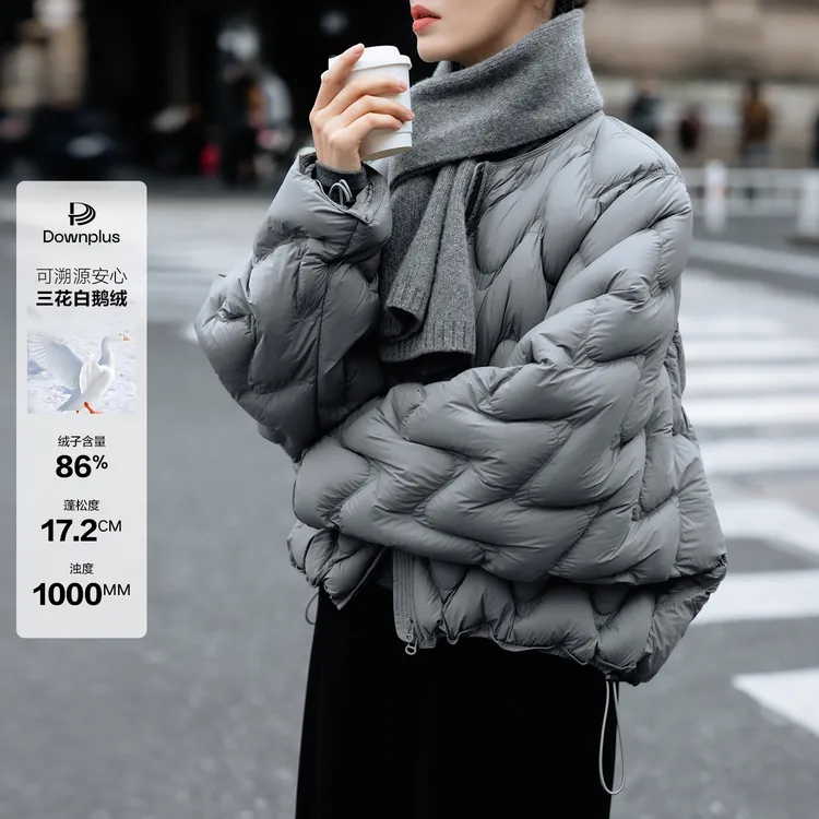 冬季灰色波浪纹设计感轻量感白鹅绒保暖时尚百搭简约云朵感羽绒服