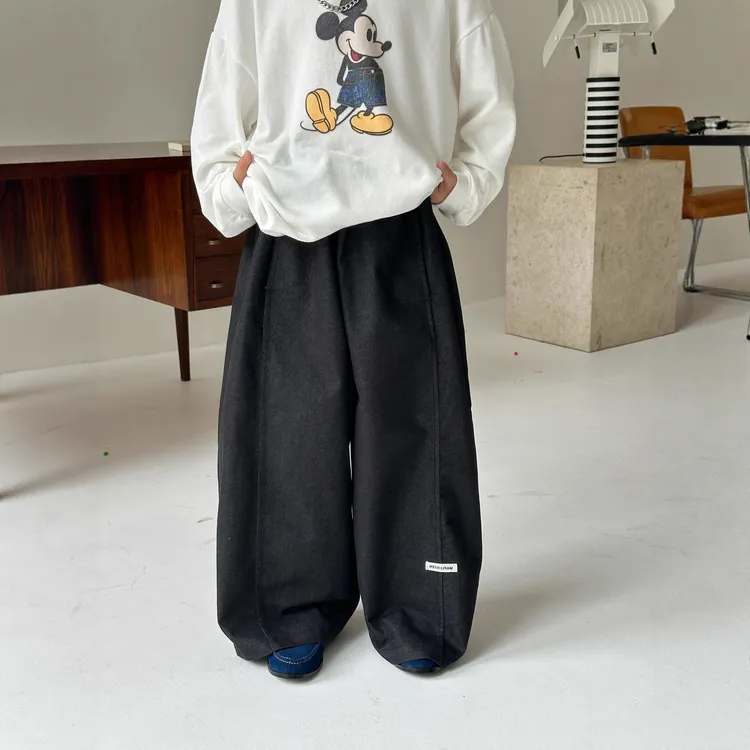 秋季新款韩版宽松直筒休闲裤男女童百搭阔腿贴标长裤洋气