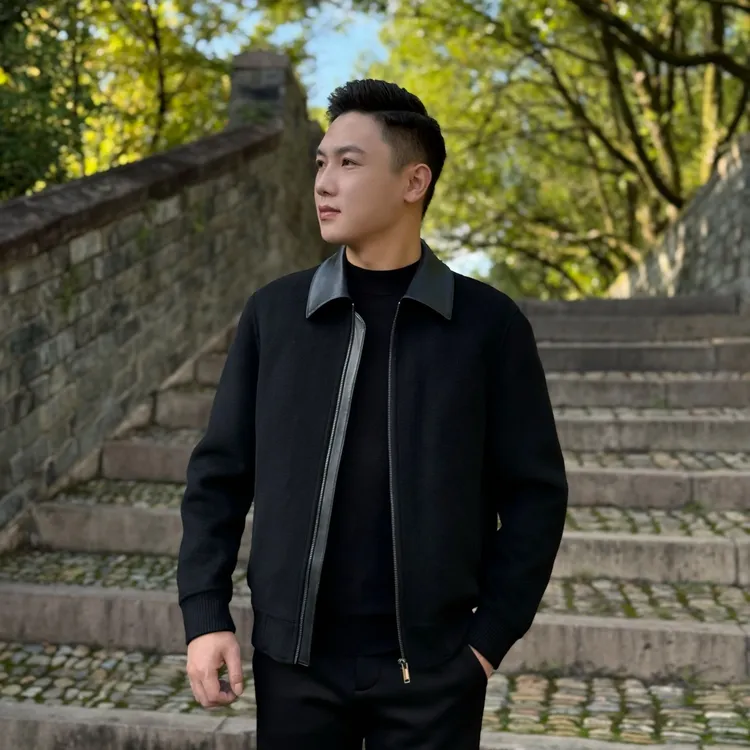 T&X/梯形男士冬季新款时尚皮领拼接双面羊毛夹克内胆可拆卸250070