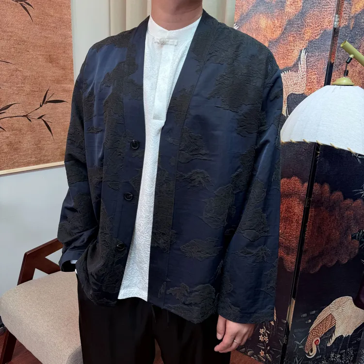 月下扬帆男士秋季2605桑蚕丝香云纱锦油绸双面穿道袍