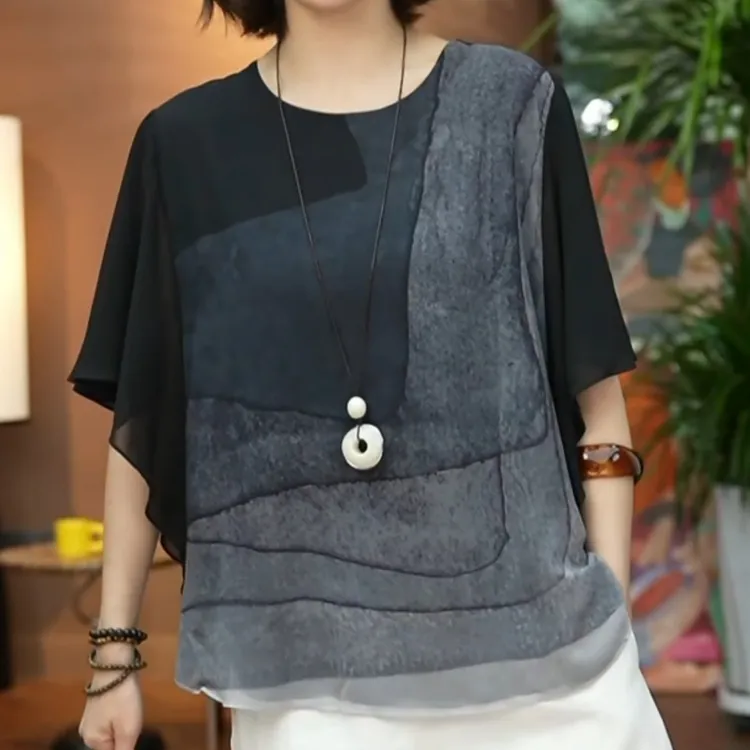 2025夏季新款时尚百搭不规则层次感休闲圆领T恤LK2504268