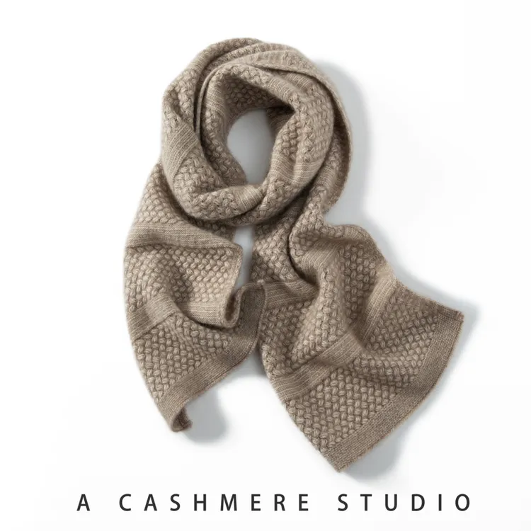 【新品围巾】羊绒席纹编织羊绒围巾男女通用保暖百搭针织围脖170*25