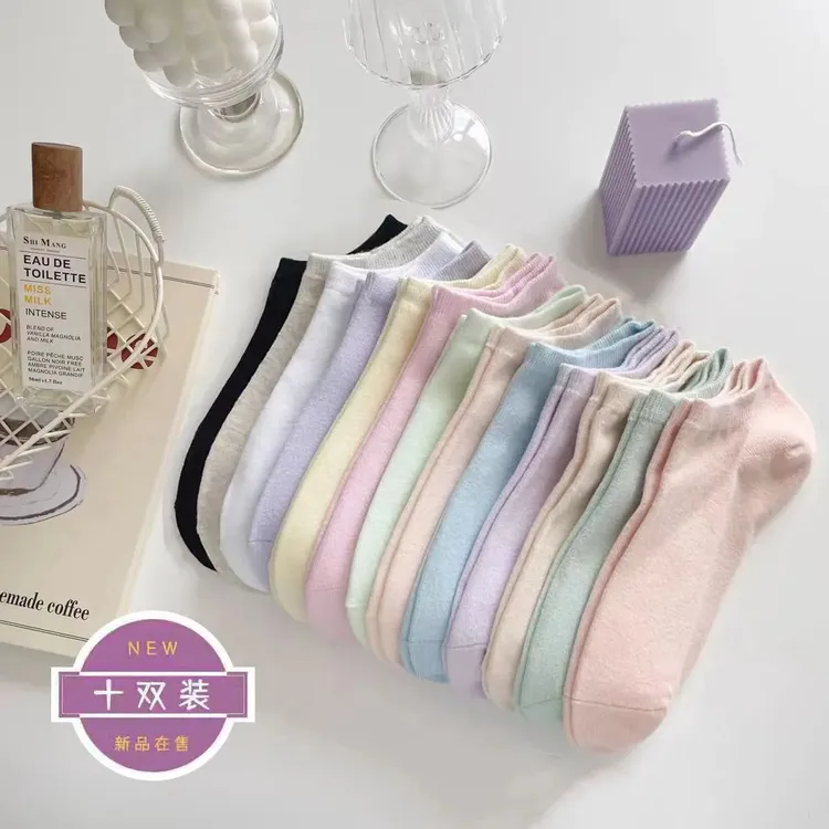 双彩色短袜女春夏秋季薄款可爱日系纯色低帮运动学生船袜