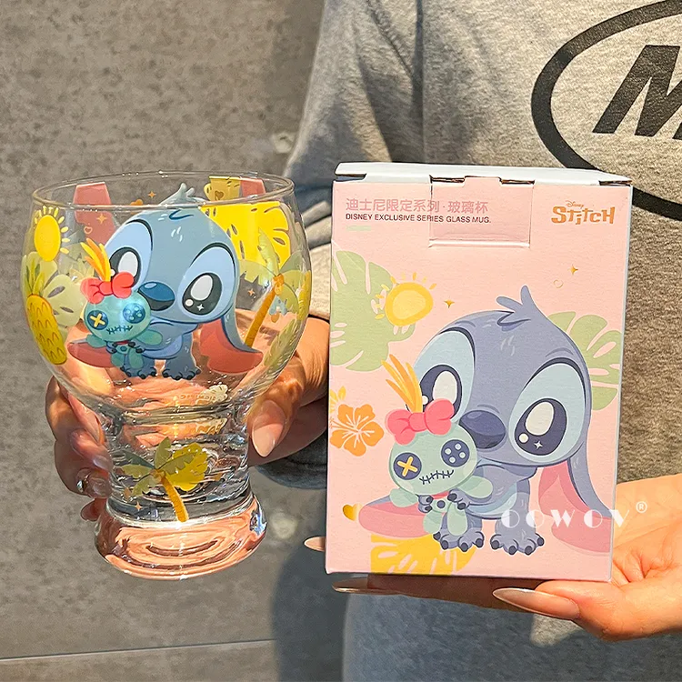 史迪仔玻璃杯新款女生高颜值水杯可爱家用啤酒杯情侣杯子生日礼物