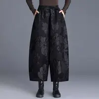 0149【凡家衣橱】秋季新款时尚气质百搭浮雕提花高腰九分阔腿休闲裤