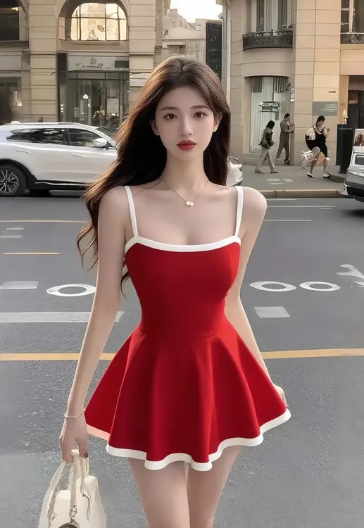 宝石红性感气质辣妹时尚小众设计感修身显瘦连衣裙小清新夏季甜美