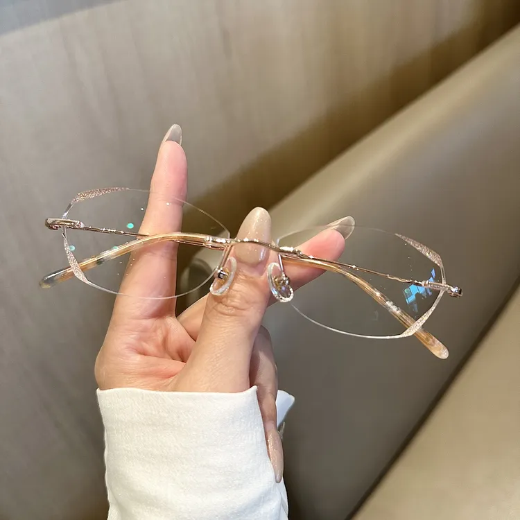 满天星闪钻无框切边纯欲小框型眼镜可配度数变色防辐射8002