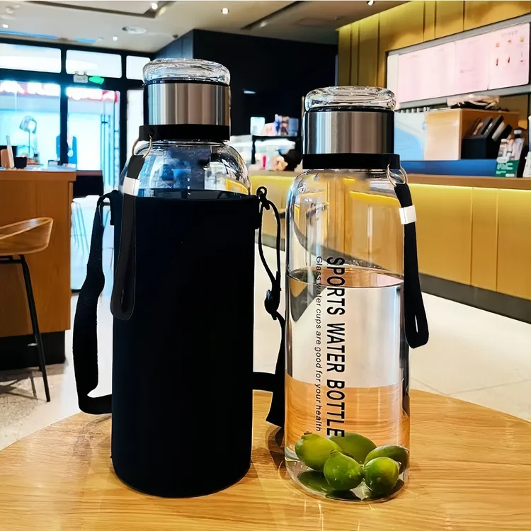 【1L带杯套大容量水杯】大容量玻璃杯带提绳茶水分离杯户外简约家用