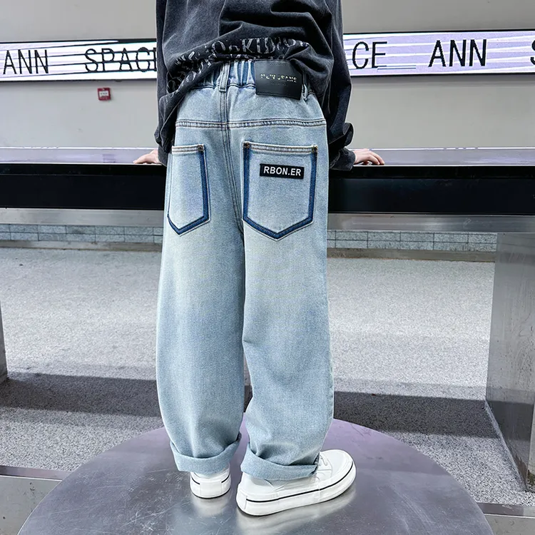 儿童装男童春装裤子2025新款中大童春秋款直筒牛仔裤春季男孩长裤