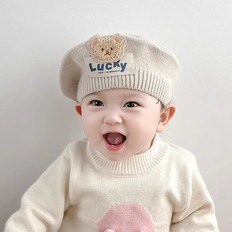 儿童贝雷帽秋冬季韩版小熊幼儿款男童针织毛线画家帽潮公主帽洋气