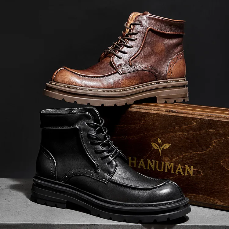 男士皮鞋真皮马丁靴高帮拉链商务厚底手工复古时尚英伦秋冬潮流