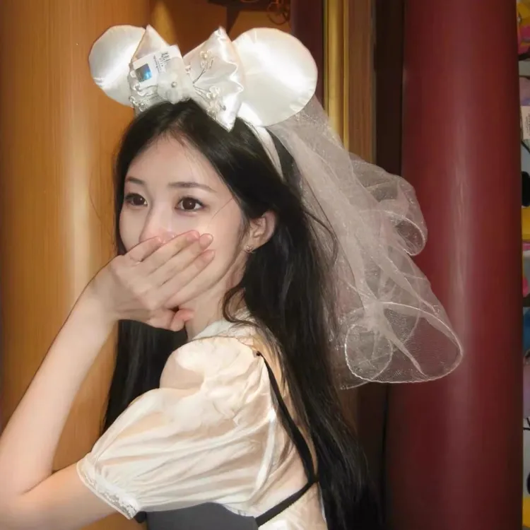 迪士尼米妮公主头纱发箍米奇婚纱2025求婚领证登记生日拍照头饰女