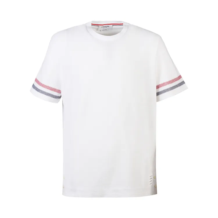 THOM BROWNE 汤姆・布朗 SS23 圆领条纹直筒短袖 T 恤 男款 白色