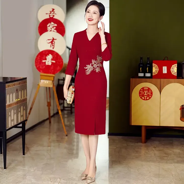 喜妈妈喜婆婆婚宴礼服连衣裙中式旗袍显瘦时尚气质J