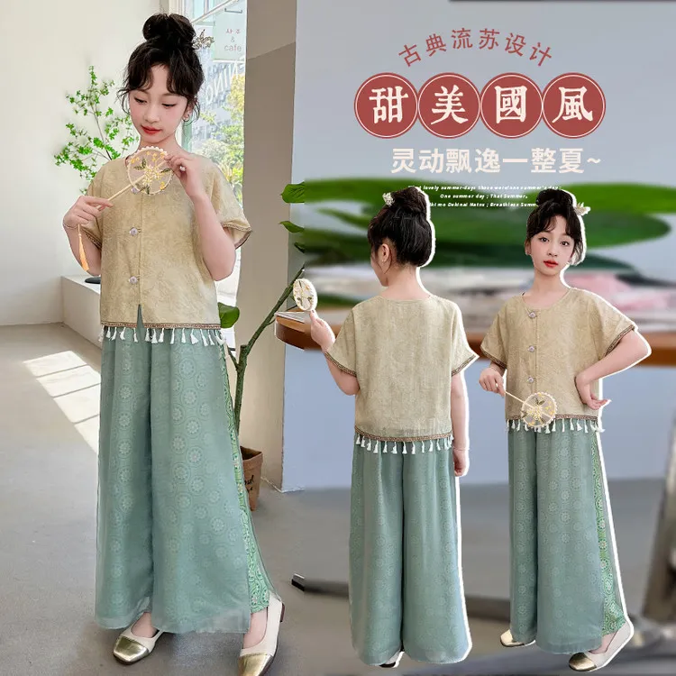 女童中国风套装夏季2025新款儿童汉服新中式衣服少数民族甜美古风