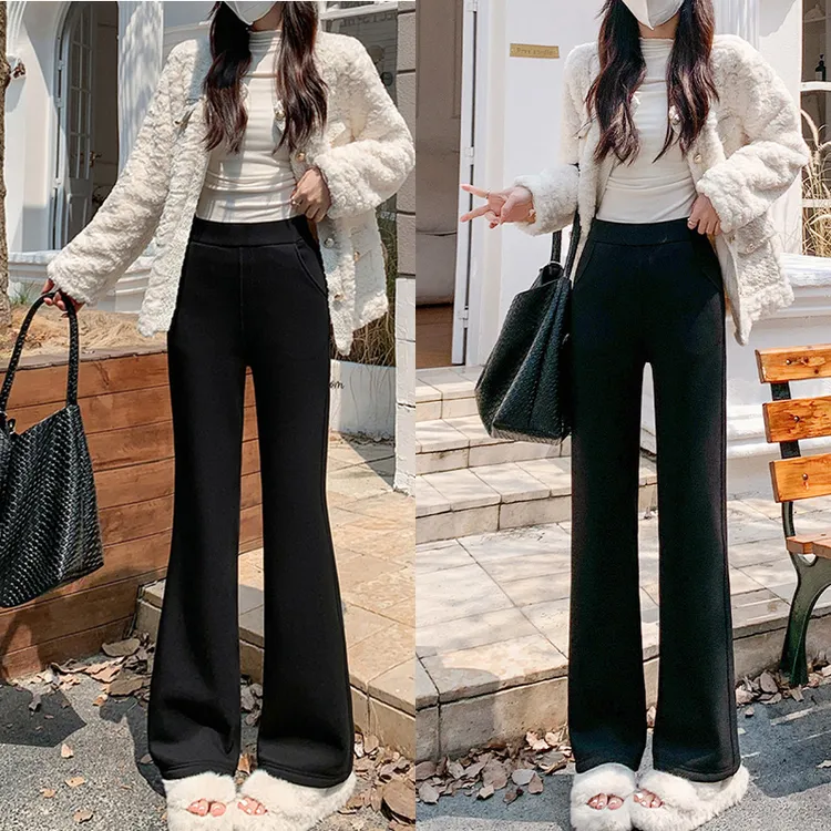 （衣兮气质垂感阔腿裤）820/833秋冬时尚显瘦高腰加绒保暖微喇裤G