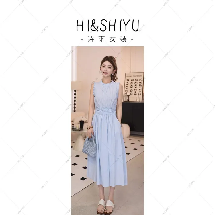 【小蛮腰】夏季拼接显瘦裙子法式无袖收腰气质优雅百搭连衣裙1071