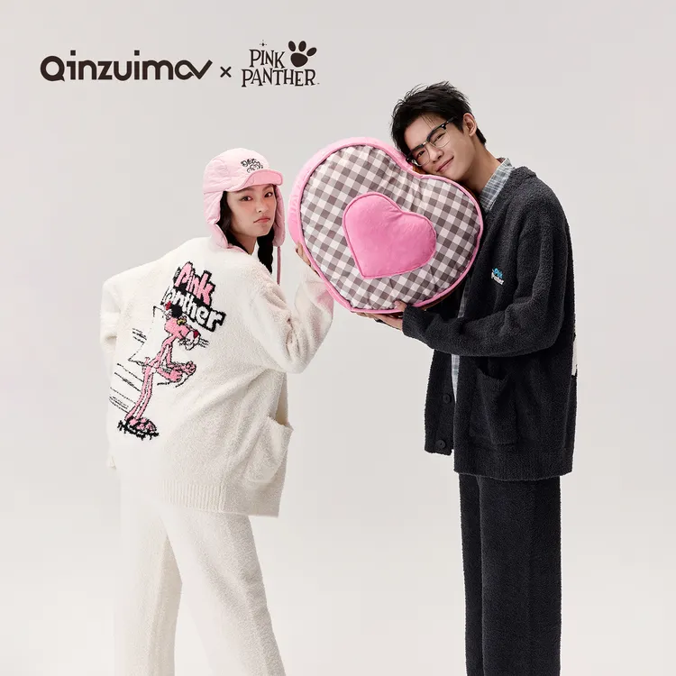 亲嘴猫【粉红豹联名】半边绒情侣保暖可外穿睡衣家居服套装B59081