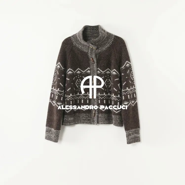 AP洛哥53273SK【提拉米苏】羔羊毛+桑蚕丝立领提花时尚复古针织开衫