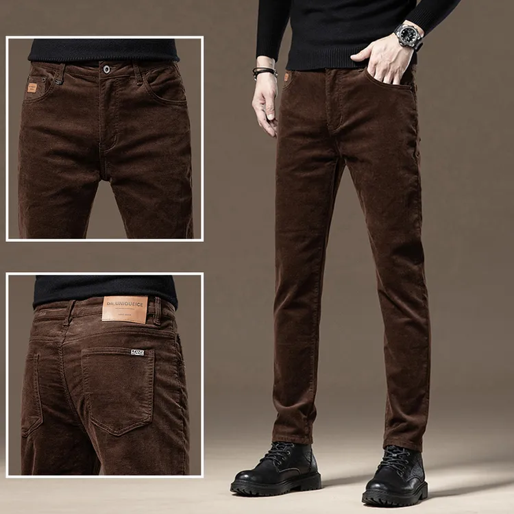 2025秋冬新款双层莫代尔灯芯绒休闲裤修身小脚高端弹力百搭长裤子