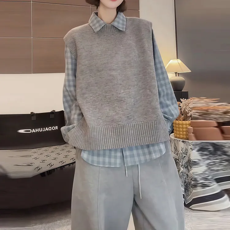 M933+7165绝美大方休闲叠穿上衣两件套女秋冬新款套装